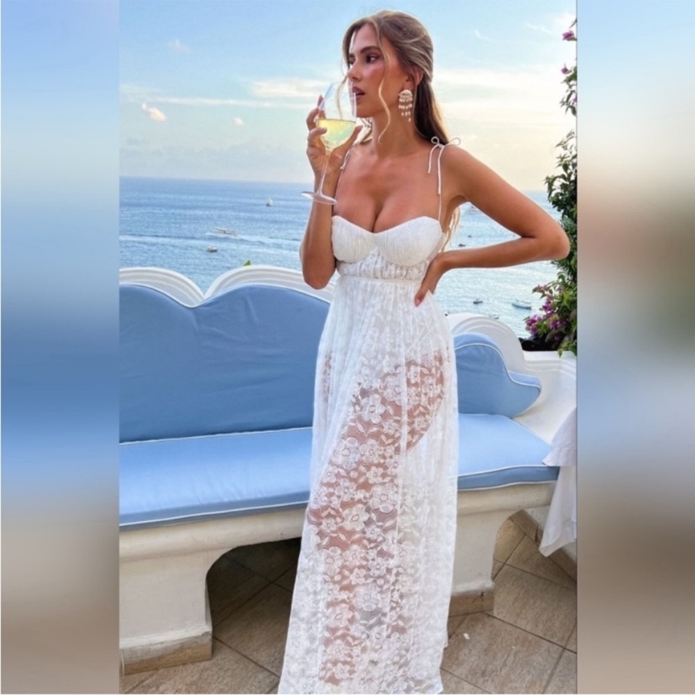 New! For Love & Lemons Lorena Maxi Dress White Lace 1710 - Picture 1 of 15